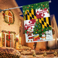 Santa Snowman MD State Flag, Maryland Christmas Garden Flag, Double Sided Maryland Holiday Garden Flag, Festive Outdoor Lawn Yard Banner