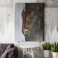 Vintage Pine Branch Canvas Print, Winter Sled Canvas Wall Art, Rustic Farmhouse Canvas Decor, Comfy Christmas Holiday Wall Art, Winter Decor