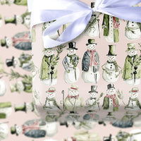Dapper Winter Holiday Gift Wrap, Vintage Snowman Wrapping Paper, Watercolor Christmas Present Paper, Light Pink Holiday Wrapping Paper Roll