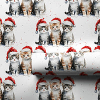 Adorable Cat Lover Christmas Gift Wrap, Watercolor Kittens in Santa Hats Wrapping Paper, Festive Holiday Wrapping Paper, Kitten Present Paper