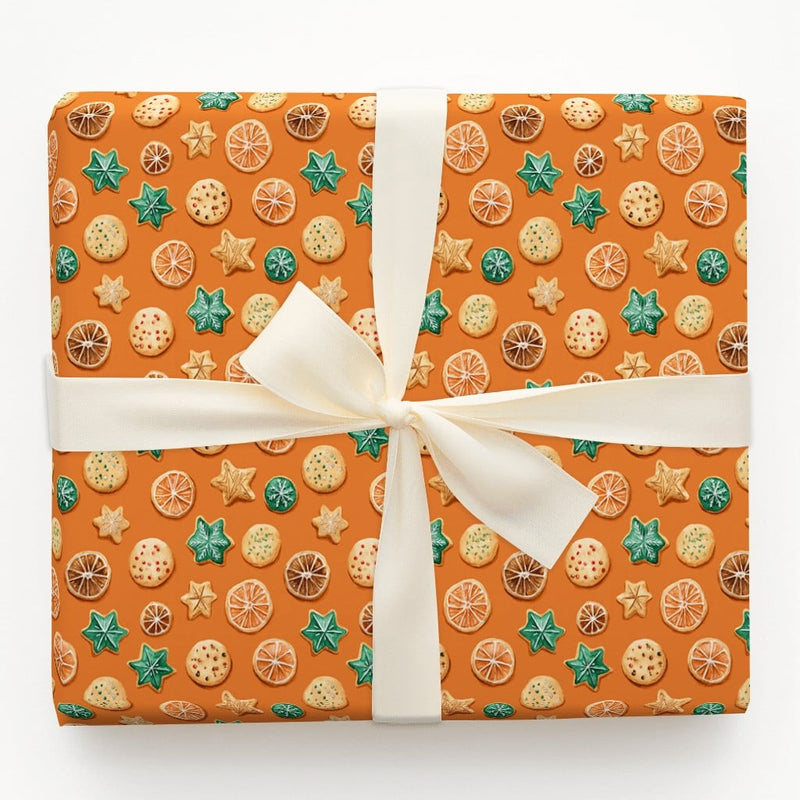Dried Citrus Slice Wrapping Paper, Christmas Cookie Wrapping Paper, Watercolor Holiday Gift Wrap, Festive Baker Present Wrapping Paper Roll