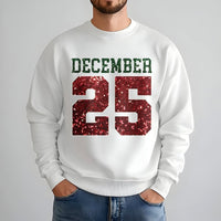 Red Glitter Christmas Number Shirt, December 25 Sweatshirt, Festive Holiday Date Crewneck, Comfy Winter Sweater, Xmas Present for Men Women