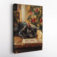 Dear Santa Letter Cat Canvas, Sleeping Cat Christmas Canvas Wall Art, Adorable Festive Kitten Canvas Print, Comfy Holiday Decor, Cat Lover Present