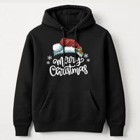 Santa Hat and Holly Berry Hooded Sweatshirt, Merry Christmas Hoodie, Comfy Winter Holiday Hoodie, Festive Christmas Season Pullover