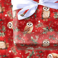 Woodland Bird Gift Wrap, Watercolor Owl Wrapping Paper, Red Christmas Wrapping Paper, Pinecone Gift Wrap, Winter Holiday Wrapping Paper