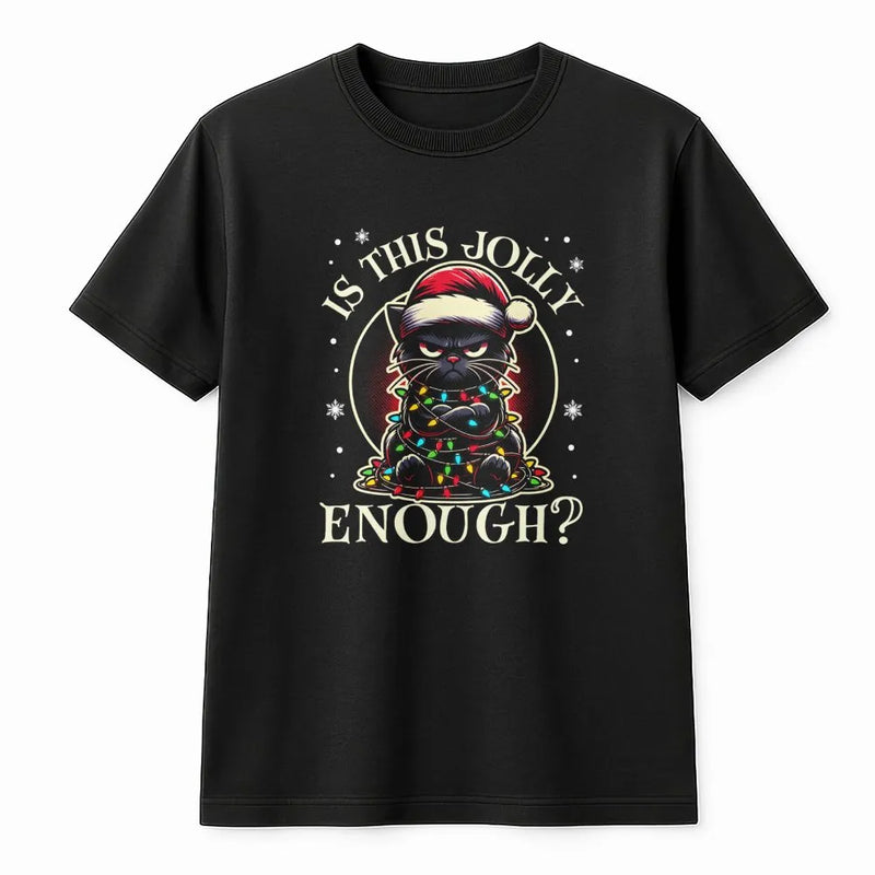 Grumpy Kitty Xmas Lights T-Shirt, Humorous Black Cat Christmas Shirt, Holiday Cat Lover Graphic Tee, Adorable Spooky Cat Shirt, Christmas Pet Present