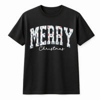 Varsity Letter Tree T-Shirt, Merry Christmas T-Shirt, Vintage Christmas Graphic Tee, Festive Holiday Season Shirt, Christmas Present for Women