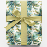 Botanical Pine and Gold Ornament Gift Wrap, Christmas Wrapping Paper, Elegant Holiday Present Paper Roll, Winter Xmas Present Supplies