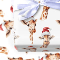 Safari Animal Gift Wrap, Watercolor Giraffe Christmas Wrapping Paper, Santa Hat Giraffe Wrapping Paper, Adorable Holiday Zoo Gift Wrap Roll