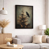 Dark Academia Holiday Canvas Print, Gothic Raven Christmas Tree Canvas Wall Art, Moody Winter Bird Canvas Art, Spooky Christmas Wall Decor