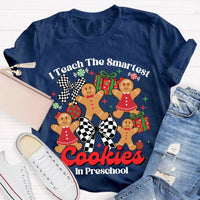 Preschool Teacher Christmas T-Shirt, I Teach the Smartest Cookies Shirt, Adorable Teacher Holiday Shirt, Pre-K Educator Xmas Tee, Teacher Present