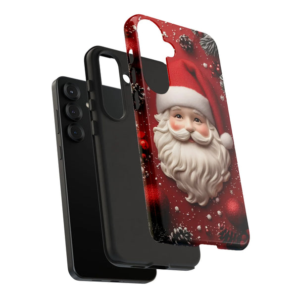 3D Christmas Winter Snowflakes Pinecones Phone Case, Santa Claus Samsung Galaxy Phone Case, Holiday Festive Phone Cover, Toug