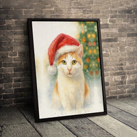 Orange Tabby in Santa Hat Canvas Print, Christmas Cat Canvas Wall Art, Adorable Festive Holiday Wall Decor, Winter Kitten Canvas, Cat Lover Present