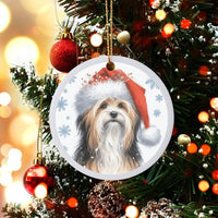 Santa Hat Winter Snowflakes Ornament, Havanese Dog Christmas Ornament, Holiday Ceramic Ornament, Pet Lover Tree Decor, Dog Mom Xmas Present
