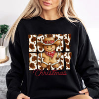 Western Gingerbread Man Sweatshirt, Howdy Christmas Sweatshirt, Retro Cowboy Sweatshirt, Cowprint Xmas Crewneck, Holiday Season Present
