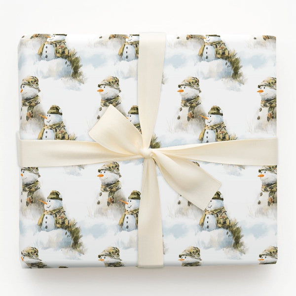 Military Camouflage Gift Wrap, Camo Snowman Christmas Wrapping Paper, Patriotic Winter Holiday Wrapping Paper, Snowman Gift W