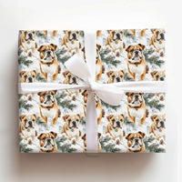 Watercolor Winter Dog Wrapping Paper, English Bulldog Wrapping Paper, Christmas Dog Gift Wrap, Holiday Puppy Wrapping Paper Roll