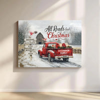 Christmas Cardinals Canvas Wall Art, Custom Family Name Red Truck Canvas, Rustic Holiday Canvas Print, Winter Farmhouse Decor Present