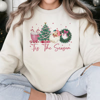 Retro Pink Christmas Sweatshirt, Tis the Season Sweatshirt, Adorable Holiday Crewneck Sweatshirt, Vintage Tis the Season Pullover, Xmas Present