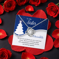 Christmas Sister Necklace, Sister Love Knot Necklace, Cubic Zirconia Pendant Necklace, Merry Christmas Holiday Present for Her