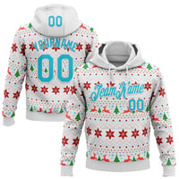 Personalized Name and Number Holiday Hoodie, Custom Christmas Ugly Sweater Sports Hoodie, Xmas Team Spirit Pullover Sweatshirt