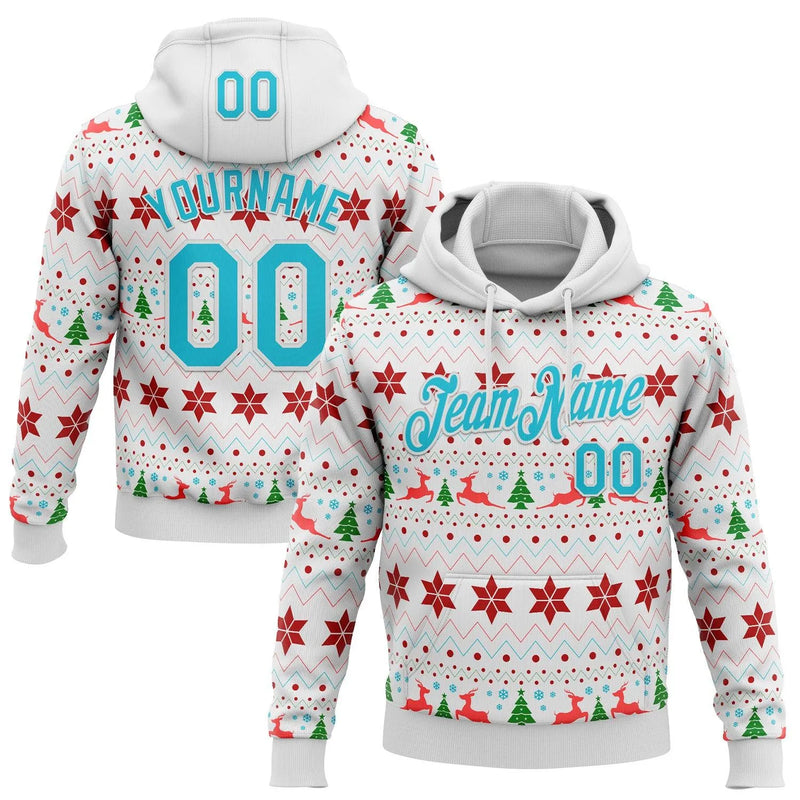 Personalized Name and Number Holiday Hoodie, Custom Christmas Ugly Sweater Sports Hoodie, Xmas Team Spirit Pullover Sweatshirt