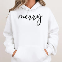 Minimalist Script Holiday Sweatshirt, Merry Christmas Hoodie, Comfy Xmas Winter Pullover Hoodie, Aesthetic Christmas Season Hooded Top