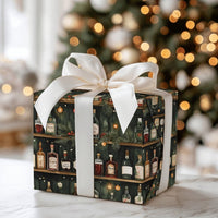 Liquor Bottle Shelves Gift Wrap, Holiday Bar Cabinet Wrapping Paper, Festive Wine Shelf Wrapping Paper, Adult Christmas Party Wrapping Paper