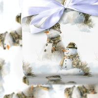 Military Camouflage Gift Wrap, Camo Snowman Christmas Wrapping Paper, Patriotic Winter Holiday Wrapping Paper, Snowman Gift Wrap Roll