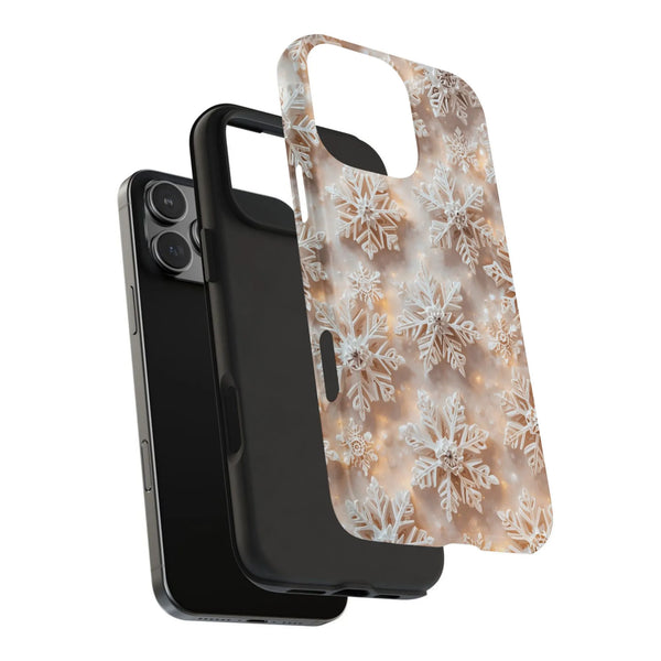 Golden Bokeh Winter Pattern Phone Case, White Snowflake iPhone Case, Festive Christmas Holiday Phone Cover, Comfy Snow Tough 