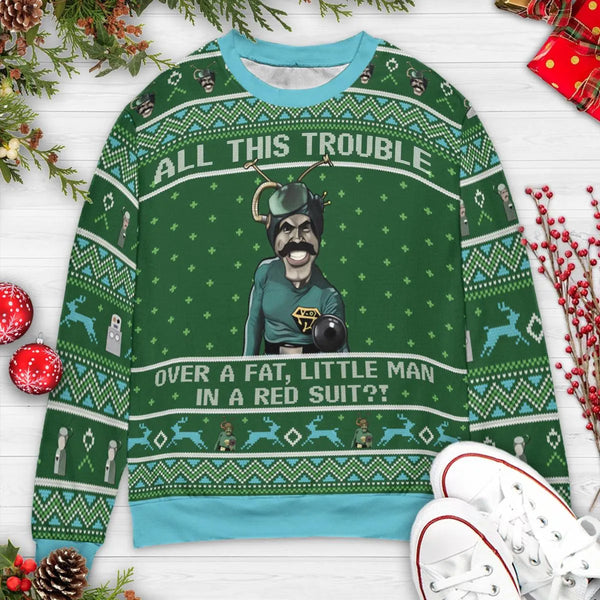 Humorous Holiday Party Sweater, Ugly Christmas Sweatshirt All-Over Print, Retro Festive Xmas Graphic Crewneck, Gag Present fo