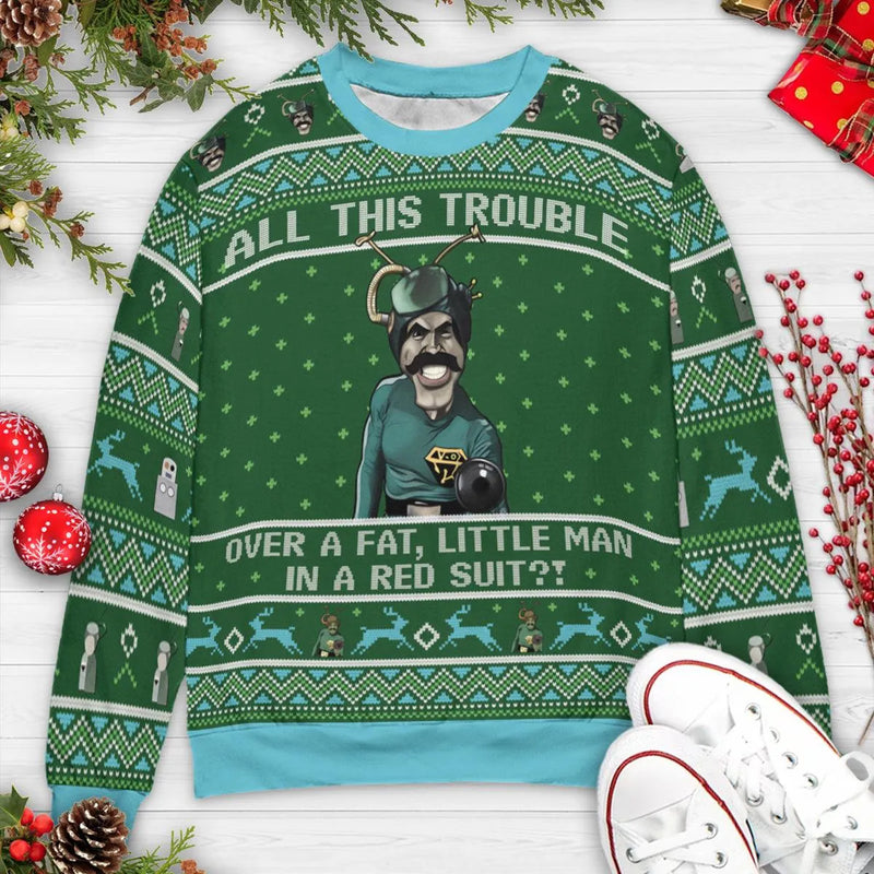 Humorous Holiday Party Sweater, Ugly Christmas Sweatshirt All-Over Print, Retro Festive Xmas Graphic Crewneck, Gag Present for Christmas