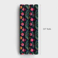 Navy Pine Branch Gift Wrap, Watercolor Ornament Christmas Wrapping Paper, Colorful Bauble Wrapping Paper, Festive Holiday Wrapping Paper