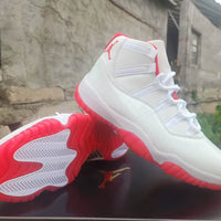 High Top Sneakers, White Red Colorway, Lace Up Design, Casual Gift for Sneaker Fans