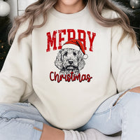 Santa Hat Dog Holiday Sweatshirt, Labradoodle Christmas Sweatshirt, Doodle Dog Mom Xmas Sweater, Adorable Winter Pet Lover Crewneck Present