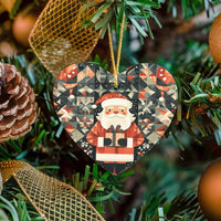 Patchwork Snowflake Christmas Ornament, Geometric Santa Heart Ornament, Ceramic Winter Holiday Tree Decor, Seasonal Family Keepsake