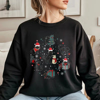 Santa Hat Kittens Holiday Sweater, Christmas Black Cat Sweatshirt, Festive Cat Lover Crewneck Sweatshirt, Comfy Winter Xmas Present Sweatshirt