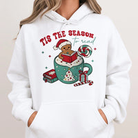 Adorable Gingerbread Reading Bookish Hooded Sweatshirt, Tis the Season to Read Hoodie, Christmas Book Lover Pullover, Comfy Winter Holiday Present