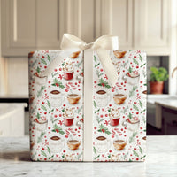 Watercolor Mug Candy Cane Gift Wrap, Hot Cocoa Christmas Wrapping Paper, Comfy Winter Holiday Wrapping Paper, Festive Gift Wrap Roll