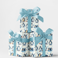 Arctic Winter Animal Gift Wrap Paper, Playful Penguin Wrapping Paper, Snowbound Penguins Wrapping Paper, Christmas Holiday Gift Wrap