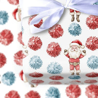 Pom-Poms Holiday Gift Wrap, Cheering Santa Claus Wrapping Paper, Adorable Santa Christmas Wrapping Paper, Festive Xmas Gift Wrap Roll for Kids