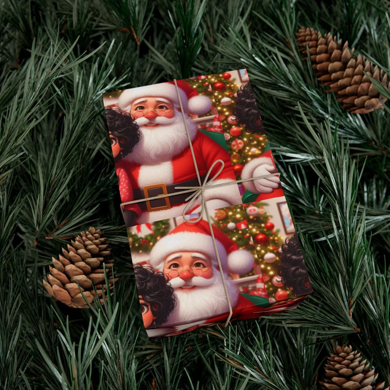 Black Santa Selfie Holiday Gift Wrap, African American Santa Wrapping Paper, Christmas Present Wrapping Paper Roll, Kids Holiday Paper Roll