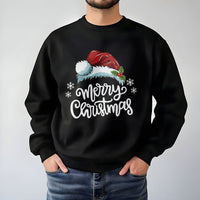 Merry Christmas Crewneck, Santa Hat Holly Christmas Sweatshirt, Festive Holly Graphic Sweater, Comfy Winter Holiday Sweatshirt Present