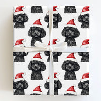 Santa Hat Dog Holiday Gift Wrap, Black Poodle Christmas Wrapping Paper, Festive Puppy Dog Xmas Wrapping Paper, Pet Lover Present Wrap Roll