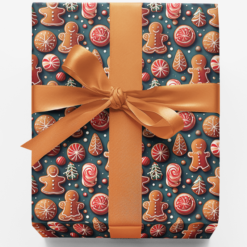 Holiday Cookie Gift Wrap, Gingerbread Christmas Wrapping Paper, Candy Cane Xmas Wrapping Paper, Baker Holiday Gift Wrapping Paper