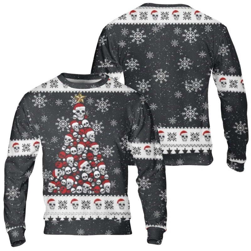 Gothic Holiday Christmas Sweater, Skull Christmas Tree Ugly Sweater, Spooky Santa Hat Sweater, Retro Alternative Xmas Sweatshirt