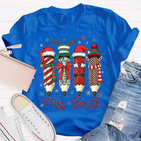 Adorable Pencil Holiday T-Shirt, Personalized Teacher Christmas Shirt, Custom Teacher Tee, Festive School Graphic Shirt, Holiday Teacher Present
