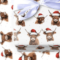 Santa Hat Cow Gift Wrap, Highland Cow Christmas Wrapping Paper, Rustic Farm Animal Wrapping Paper, Farmhouse Christmas Gift Wrap Roll