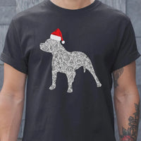Festive Dog Lover Holiday Shirt, Pitbull Santa Hat Christmas T-Shirt, Adorable Xmas Pittie Graphic Tee, Winter Merry Christmas Dog T-Shirt
