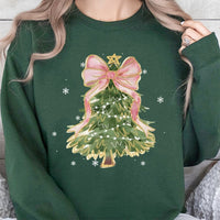 Comfy Holiday Tree Sweatshirt, Watercolor Bow Christmas Tree Sweatshirt, Preppy Xmas Graphic Crewneck, Christmas Sweatshirt Present for Her